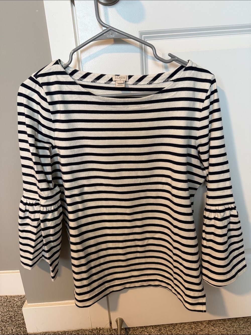 J. Crew Black & White Striped Bell Sleeve Top